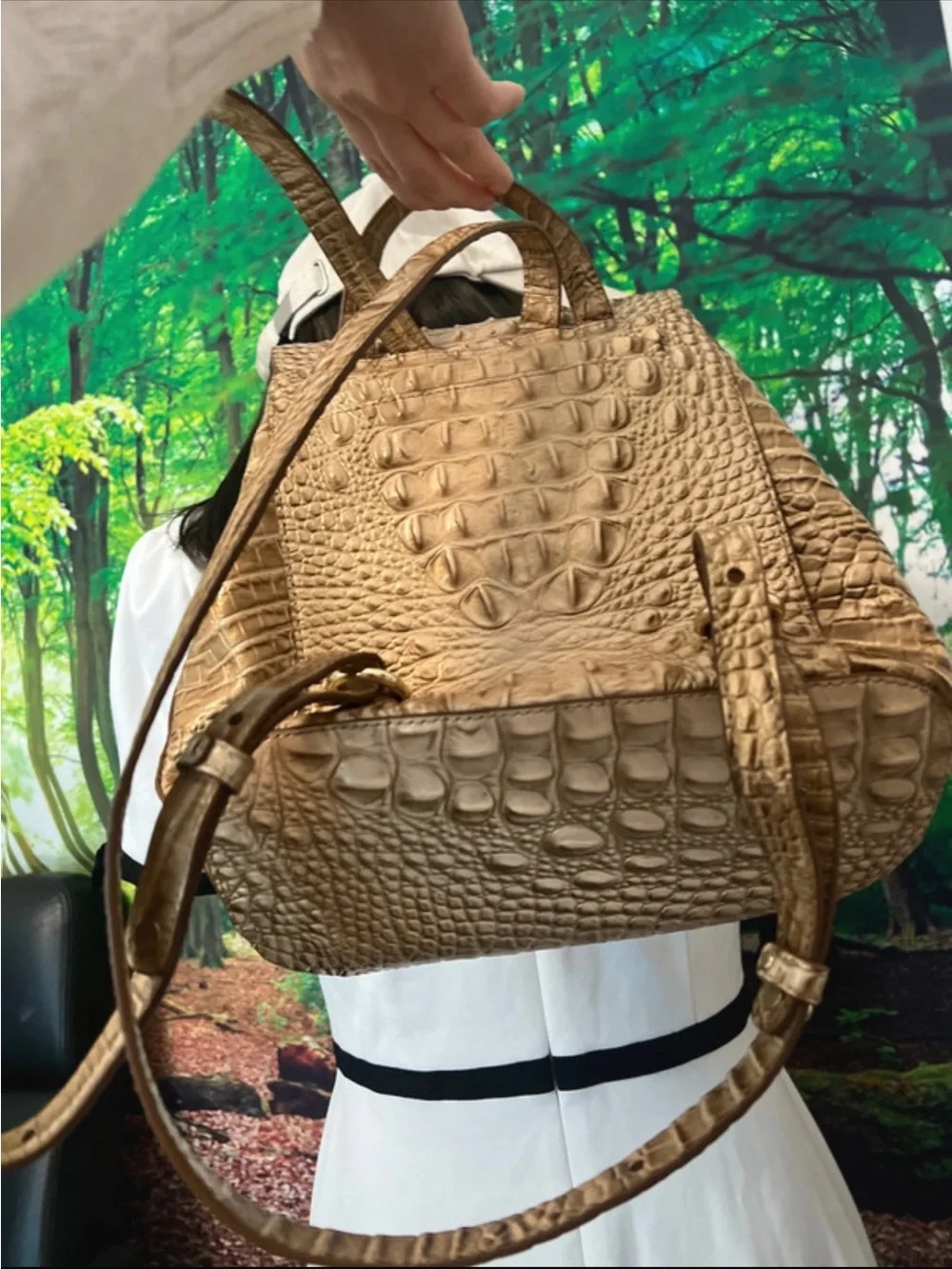Brahmin Metallic Gold Croc-Embossed Backpack